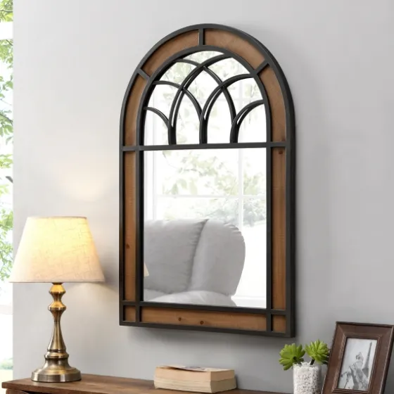 Brown Wood And Black Metal Arch Frame Mirror-Kirkland's Home Outlet