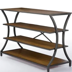 Brown Wood And Curved Metal 4-Tier Console Table-Kirkland's Home Fashion