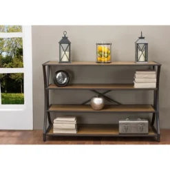 Brown Wood And Curved Metal 4-Tier Console Table-Kirkland's Home Fashion