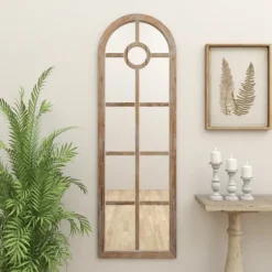 Brown Wood And Glass Arched Windowpane Mirror-Kirkland's Home Best