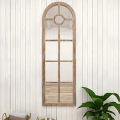 Brown Wood And Glass Arched Windowpane Mirror-Kirkland's Home Best