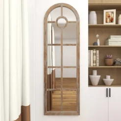 Brown Wood And Glass Arched Windowpane Mirror-Kirkland's Home Best