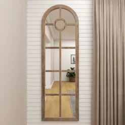 Brown Wood And Glass Arched Windowpane Mirror-Kirkland's Home Best