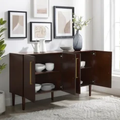Brown Wood And Gold 4-Door Cabinet-Kirkland's Home New