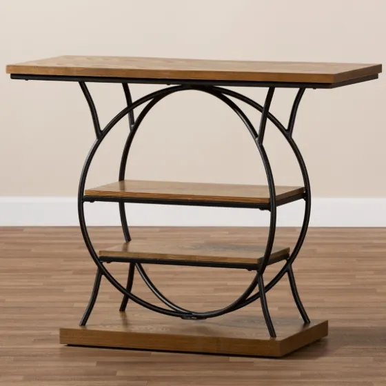 Brown Wood And Metal Circle Center Console Table-Kirkland's Home Best Sale