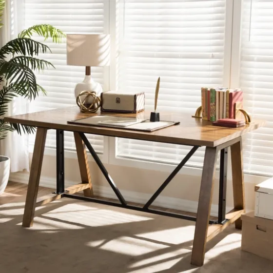 Brown Wood And Metal Linear Base Desk-Kirkland's Home New