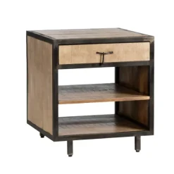 Brown Wood And Metal Trim Single Drawer Side Table-Kirkland's Home Store