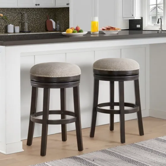 Brown Wood Backless Swivel 2-Pc. Bar Stool Set-Kirkland's Home Cheap