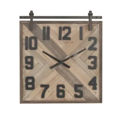 Brown Wood Black Metal Accent Square Wall Clock-Kirkland's Home Outlet