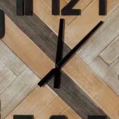 Brown Wood Black Metal Accent Square Wall Clock-Kirkland's Home Outlet