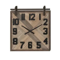 Brown Wood Black Metal Accent Square Wall Clock-Kirkland's Home Outlet