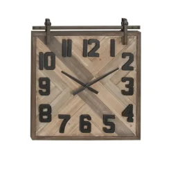 Brown Wood Black Metal Accent Square Wall Clock-Kirkland's Home Outlet