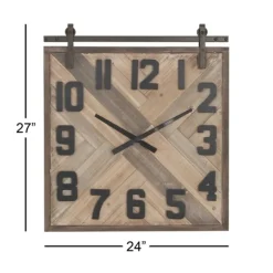 Brown Wood Black Metal Accent Square Wall Clock-Kirkland's Home Outlet