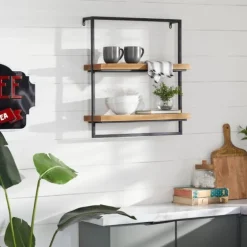 Brown Wood Black Metal Frame Wall Shelves-Kirkland's Home Sale