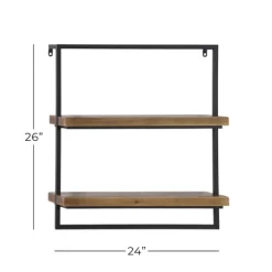 Brown Wood Black Metal Frame Wall Shelves-Kirkland's Home Sale