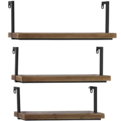 Brown Wood Black Metal Frame 3-Pc. Wall Shelves-Kirkland's Home Online