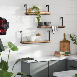 Brown Wood Black Metal Frame 3-Pc. Wall Shelves-Kirkland's Home Online