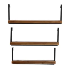 Brown Wood Black Metal Frame 3-Pc. Wall Shelves-Kirkland's Home Online