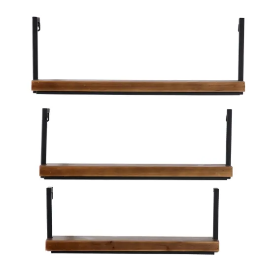 Brown Wood Black Metal Frame 3-Pc. Wall Shelves-Kirkland's Home Online