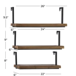 Brown Wood Black Metal Frame 3-Pc. Wall Shelves-Kirkland's Home Online
