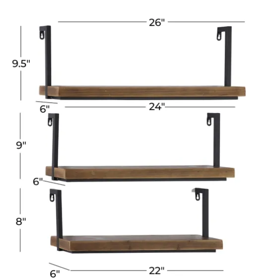Brown Wood Black Metal Frame 3-Pc. Wall Shelves-Kirkland's Home Online