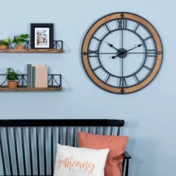 Brown Wood Black Metal Open Cut Out Wall Clock-Kirkland's Home Sale