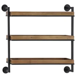 Brown Wood Black Metal Pipe Frame Wall Shelf-Kirkland's Home Best