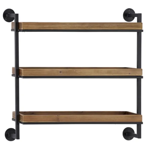 Brown Wood Black Metal Pipe Frame Wall Shelf-Kirkland's Home Best