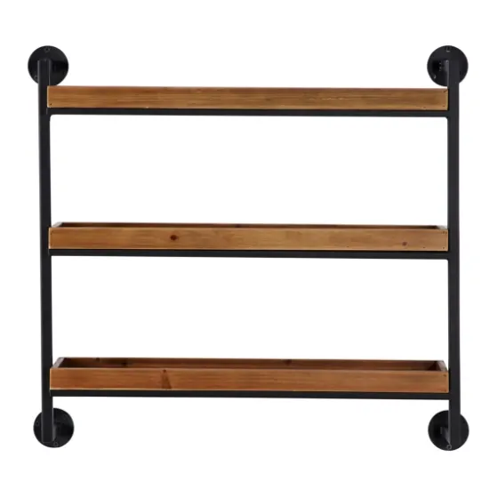 Brown Wood Black Metal Pipe Frame Wall Shelf-Kirkland's Home Best