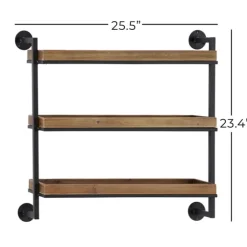 Brown Wood Black Metal Pipe Frame Wall Shelf-Kirkland's Home Best