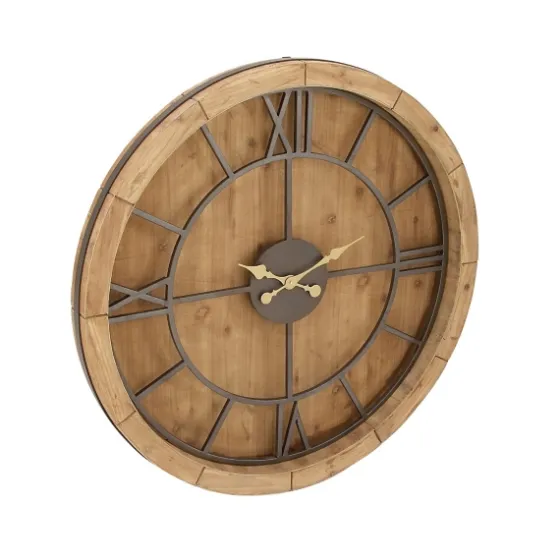 Brown Wood Frame Black Metal Cutout Wall Clock-Kirkland's Home Sale