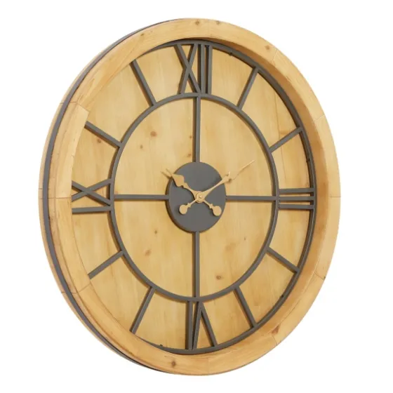 Brown Wood Frame Black Metal Cutout Wall Clock-Kirkland's Home Sale