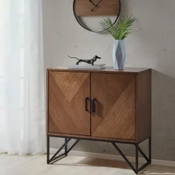 Brown Wood Frame Metal Base 2-Door Cabinet-Kirkland's Home Cheap