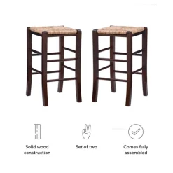 Brown Wood Grass Backless 2-Pc. Counter Stool Set-Kirkland's Home Discount