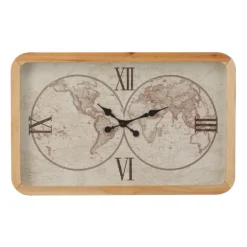 Brown World Map Rectangular Wall Clock-Kirkland's Home Store