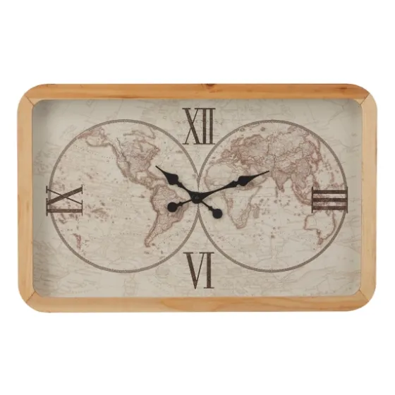 Brown World Map Rectangular Wall Clock-Kirkland's Home Store