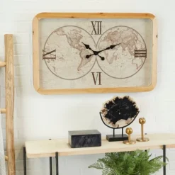 Brown World Map Rectangular Wall Clock-Kirkland's Home Store