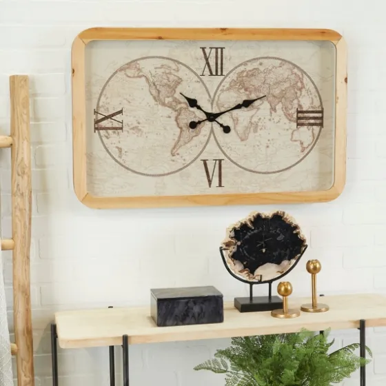 Brown World Map Rectangular Wall Clock-Kirkland's Home Store