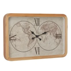 Brown World Map Rectangular Wall Clock-Kirkland's Home Store