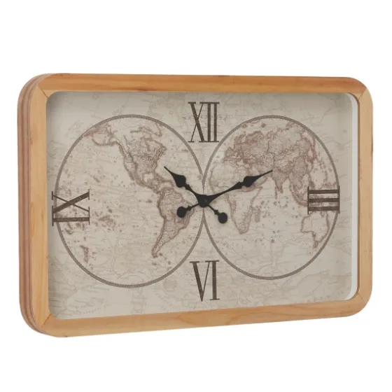 Brown World Map Rectangular Wall Clock-Kirkland's Home Store