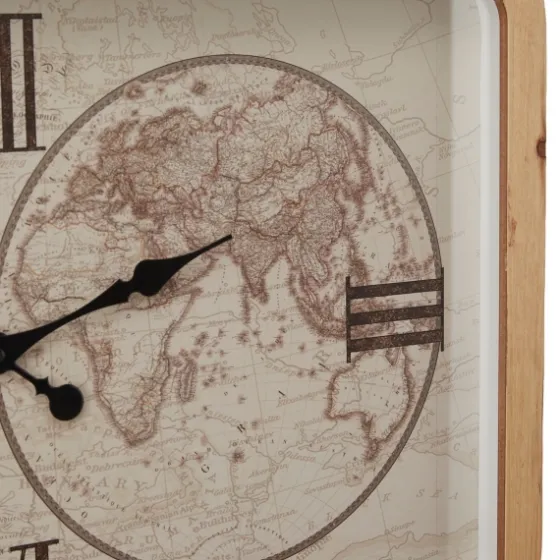 Brown World Map Rectangular Wall Clock-Kirkland's Home Store