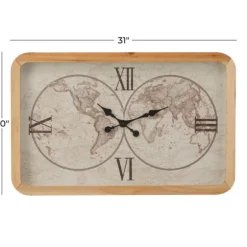 Brown World Map Rectangular Wall Clock-Kirkland's Home Store