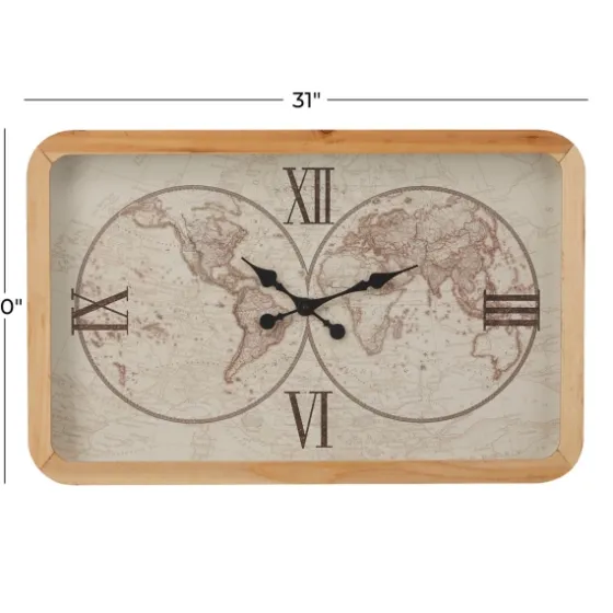 Brown World Map Rectangular Wall Clock-Kirkland's Home Store