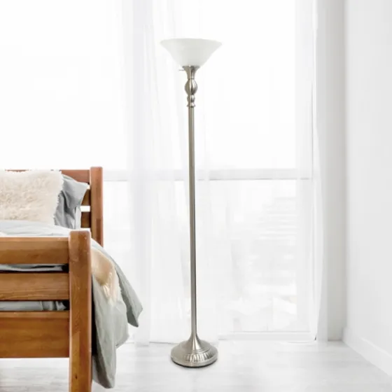 Brushed Nickel And Marbleized Glass Torchiere-Kirkland's Home Sale