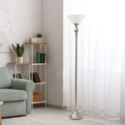 Brushed Nickel And Marbleized Glass Torchiere-Kirkland's Home Sale