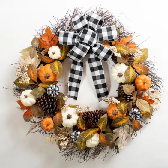 Buffalo Check And Orange Pumpkin Wreath-Kirkland's Home Flash Sale