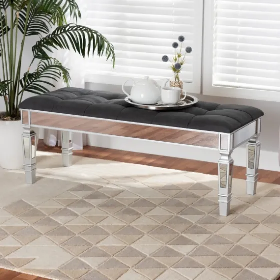 Button Tufted Bench With Mirrored Base-Kirkland's Home Store