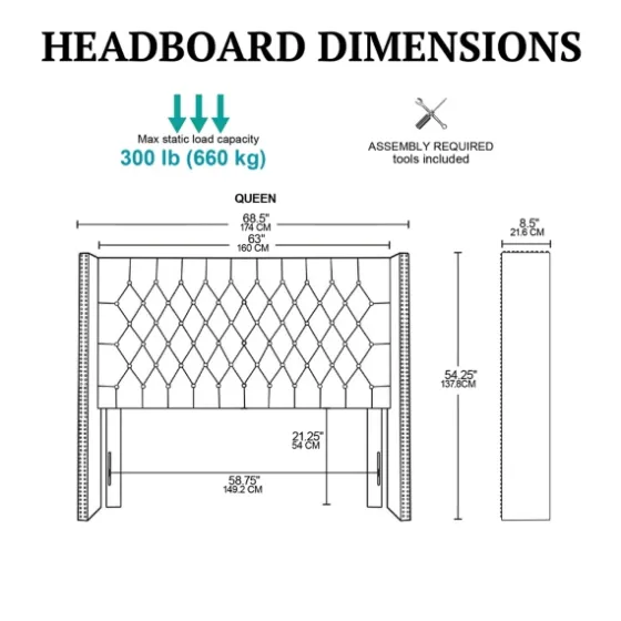 Button Tufted Nailhead Trim Queen Headboard-Kirkland's Home Clearance