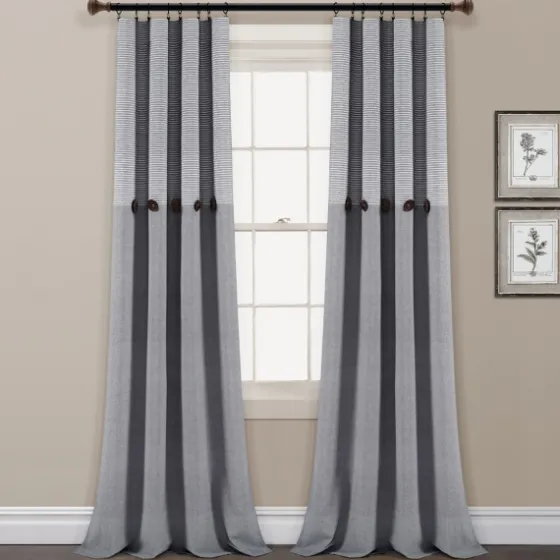 Buttons And Stripes Curtain Panel Set, 84 In.-Kirkland's Home Clearance