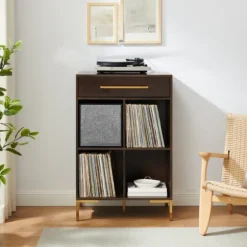 Cadence Gold Record Storage Bookcase With Speaker-Kirkland's Home Clearance